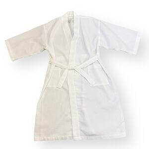 Boca Terry Robe Womens One Size White Waffle Kimono Cotton Blend Spa Bath